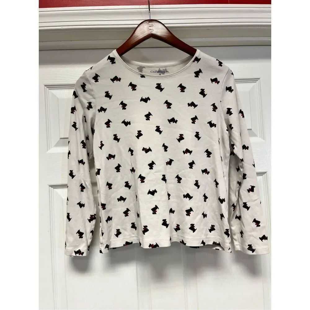 Croft & Barrow White Scottie Dog Long SleeveโT-Shirt sz M
